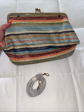 Multicolor Striped Knit Clutch with Removable Strap